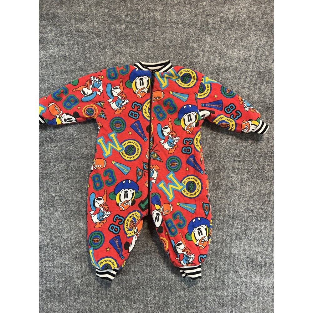 VTG 90s Disney Babies Reversible Colorblock Romper 12-18M Mickey Donald Sports